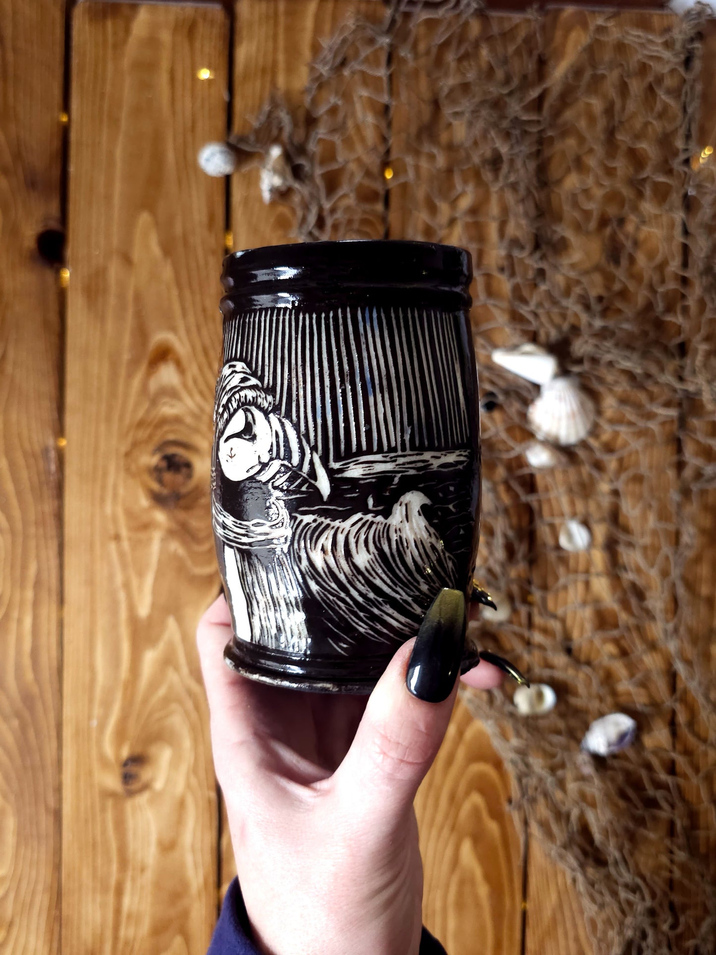 Cookie the Puffin Hand Carved Porcelain Tumbler